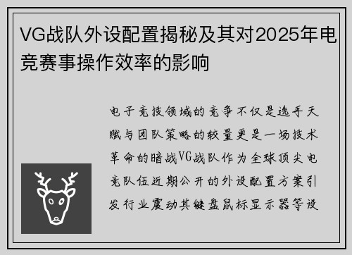 VG战队外设配置揭秘及其对2025年电竞赛事操作效率的影响
